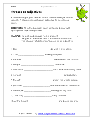 Adjective Phrases Worksheets