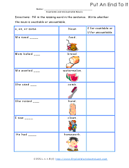 countable and uncountable noun worksheets